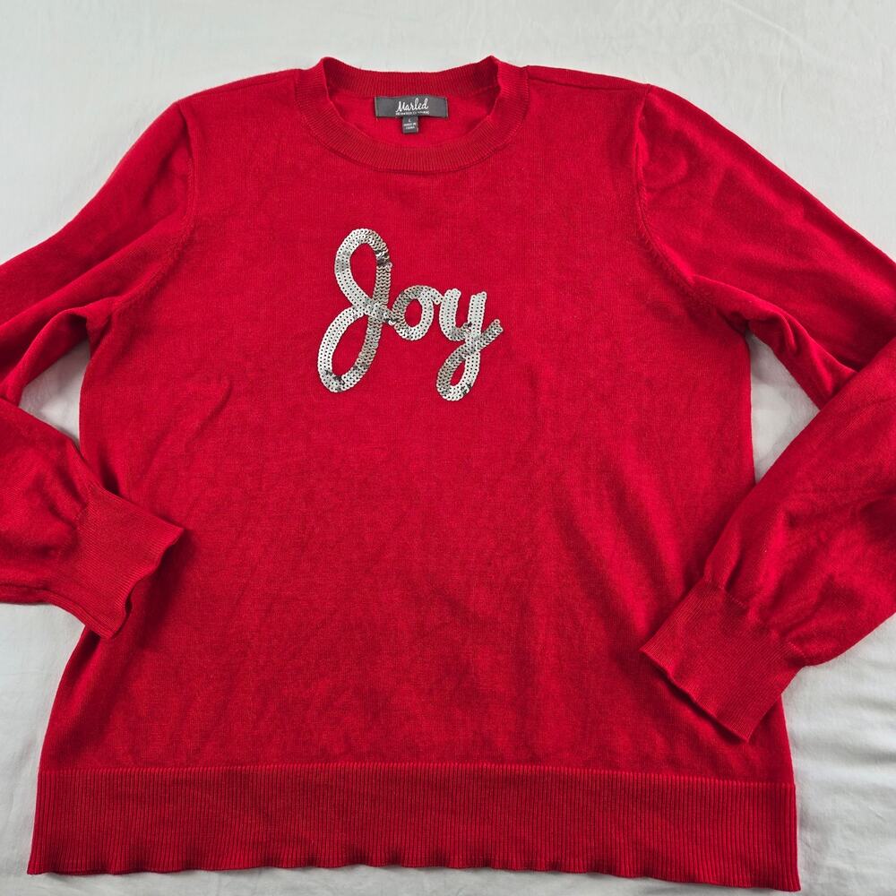 Joy Holiday Sequin Sweater Marled Reunited Clothing Red Silver Large Christmas
